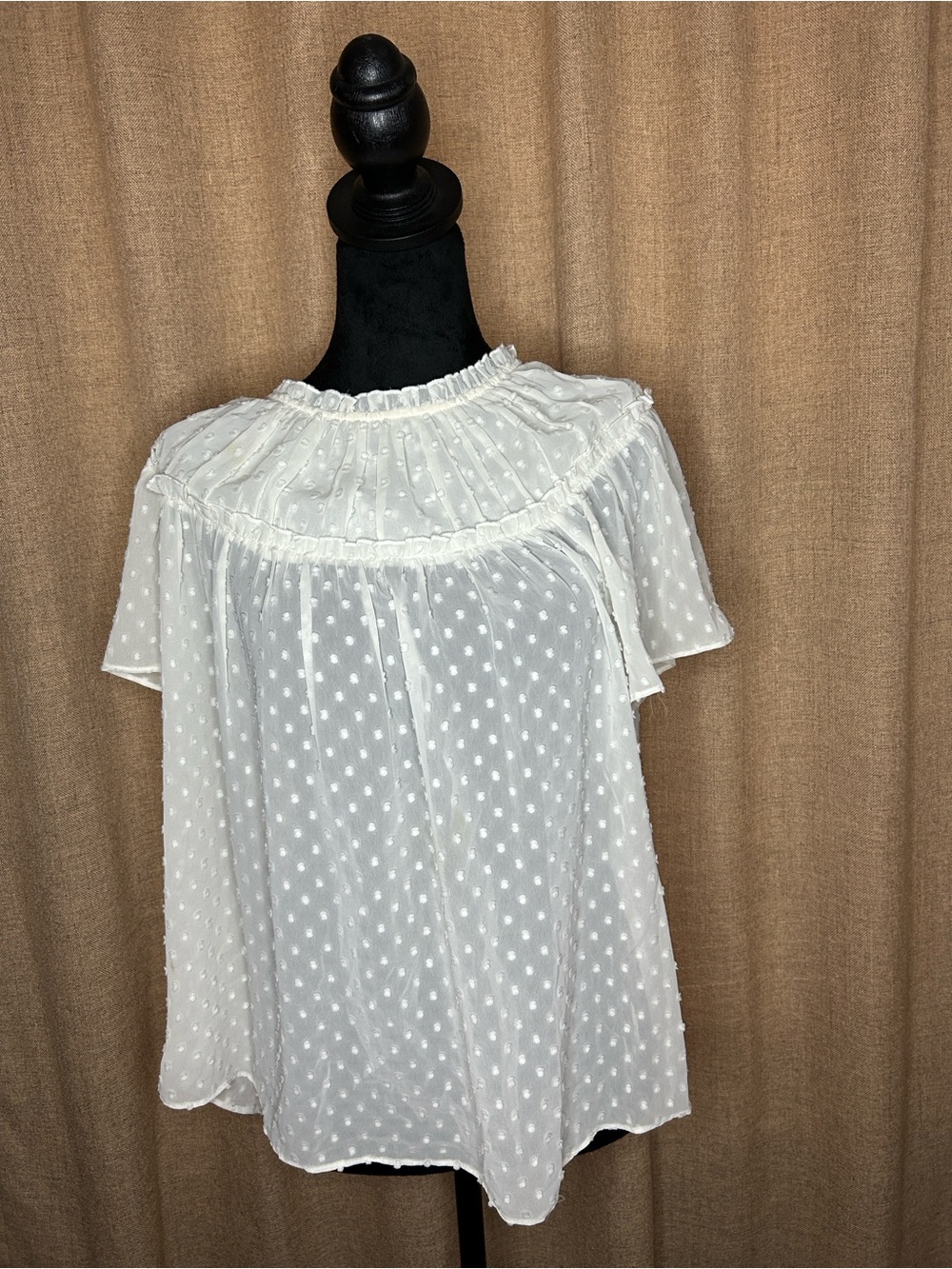 J. Crew Women’s Cream Swiss Dot Ruffle Yoke Women's Top /Blouse